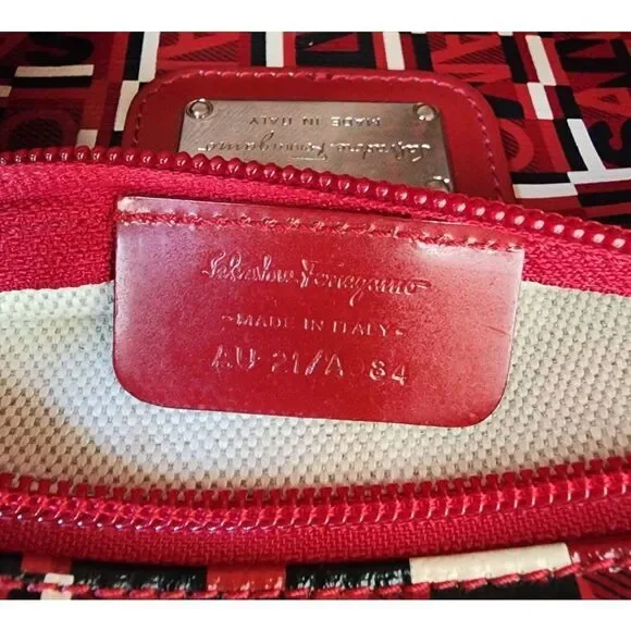 Authentic Salvatore Ferragamo Red/Black/White Logogram PVC/Leather SMALL Bag